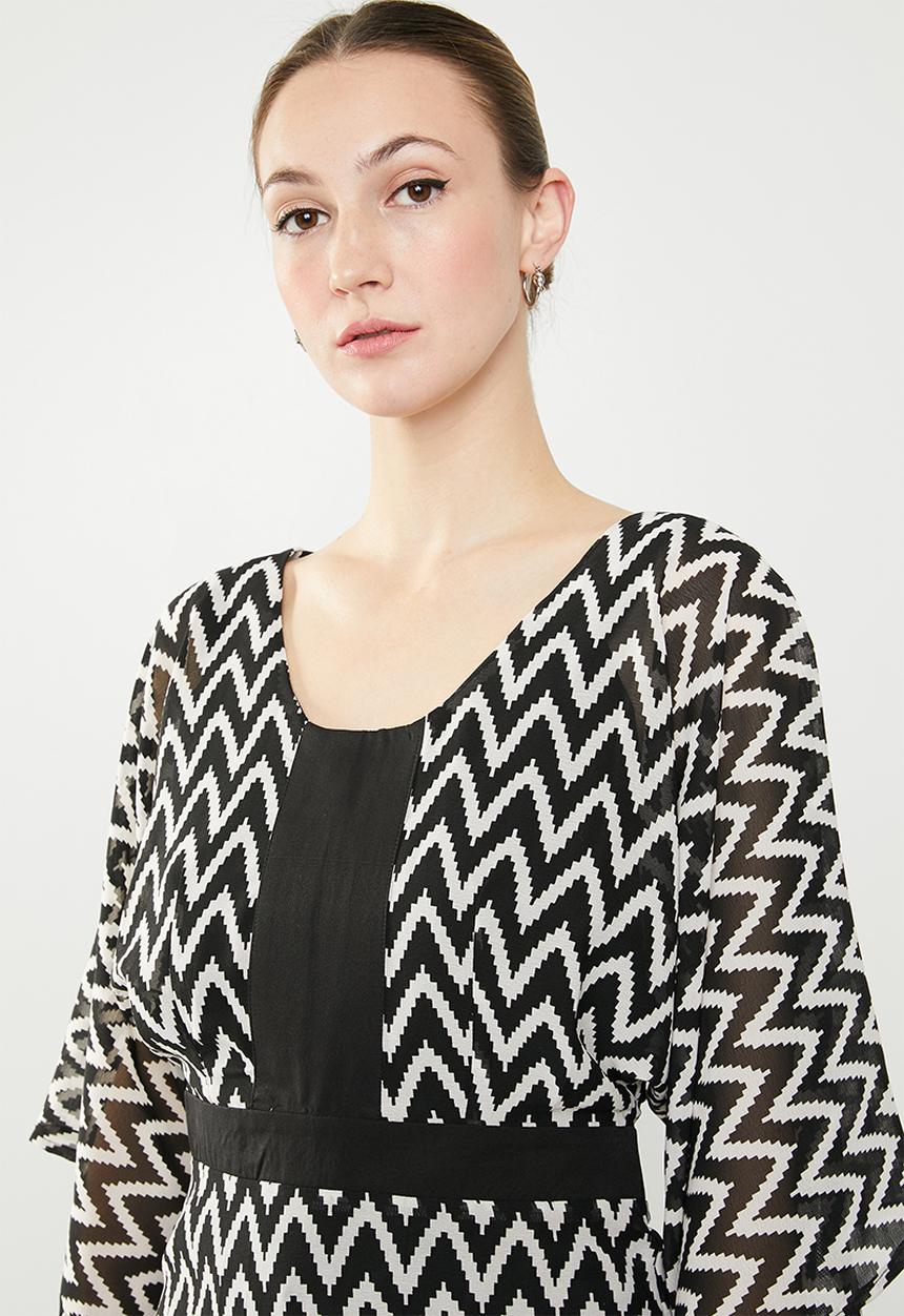 edit - Contrast midi dress - black & white