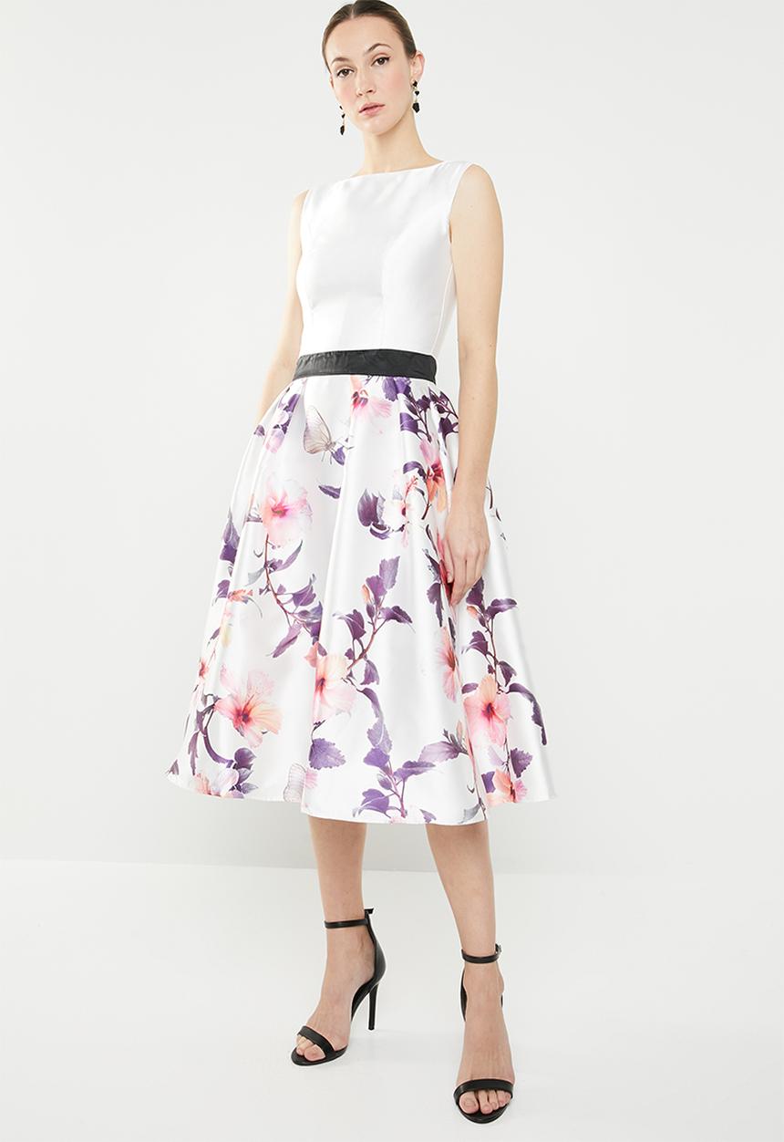 edit - Colour block satin dress ivory - multi