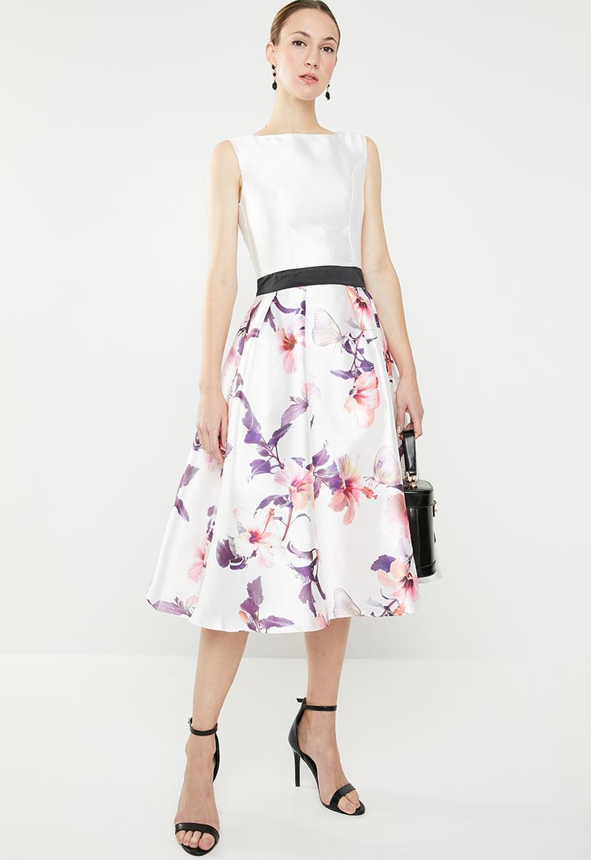 edit - Colour block satin dress ivory - multi