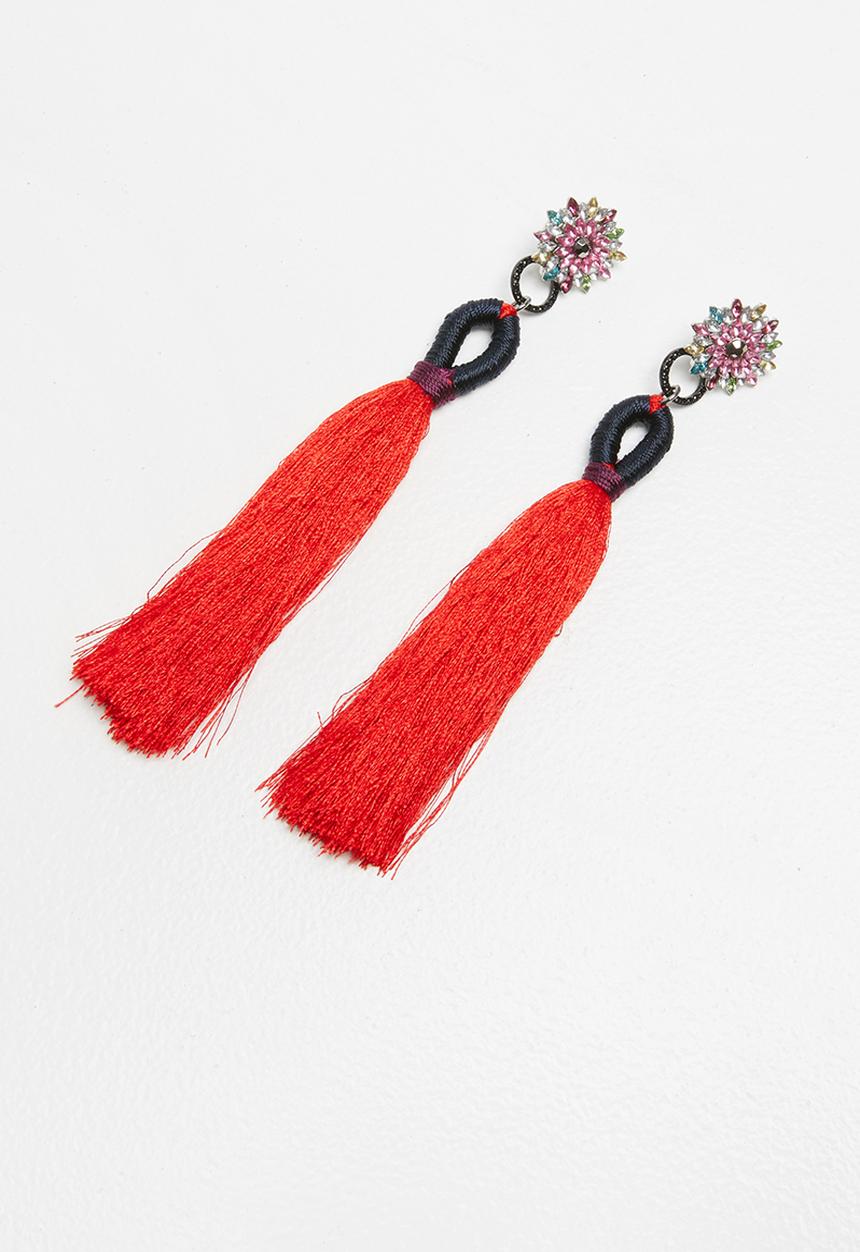 STYLE REPUBLIC - Tassel earrings - navy & red