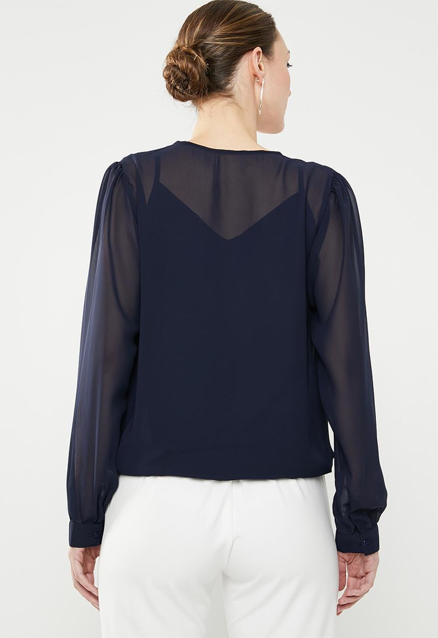 edit - V-neck blouse - navy