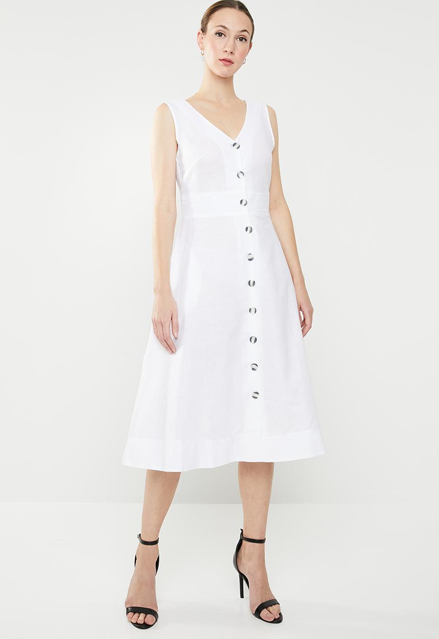 edit - Fit and flare linen blend dress - white