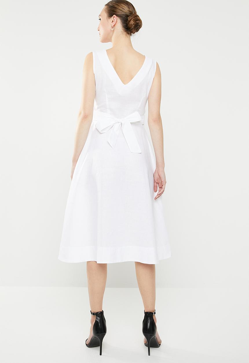 edit - Fit and flare linen blend dress - white