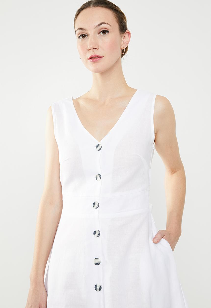 edit - Fit and flare linen blend dress - white