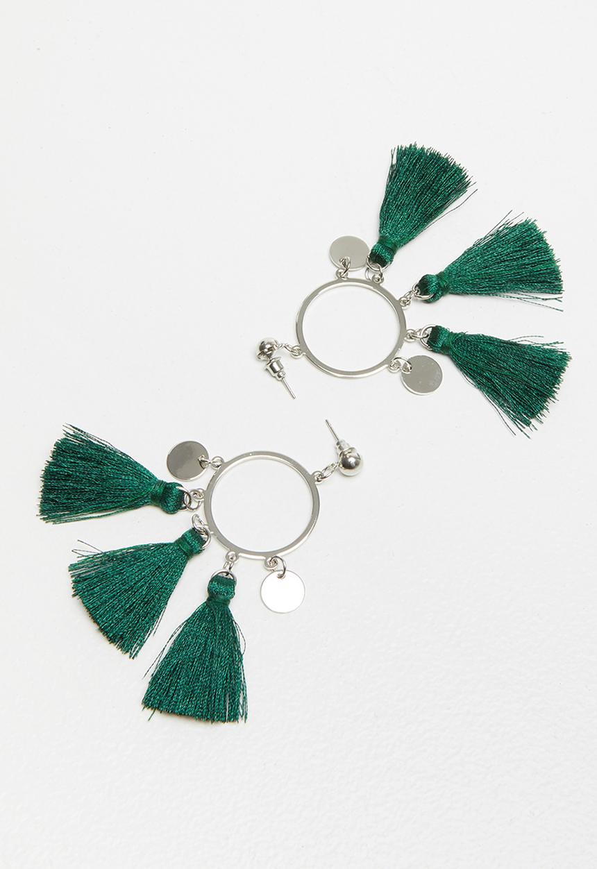 STYLE REPUBLIC - Tassel earrings - green & silver