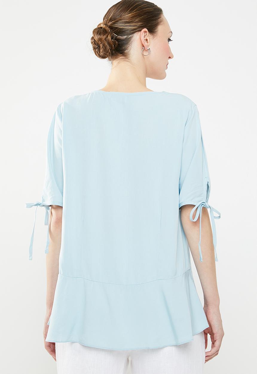edit - Button down peplum blouse - blue