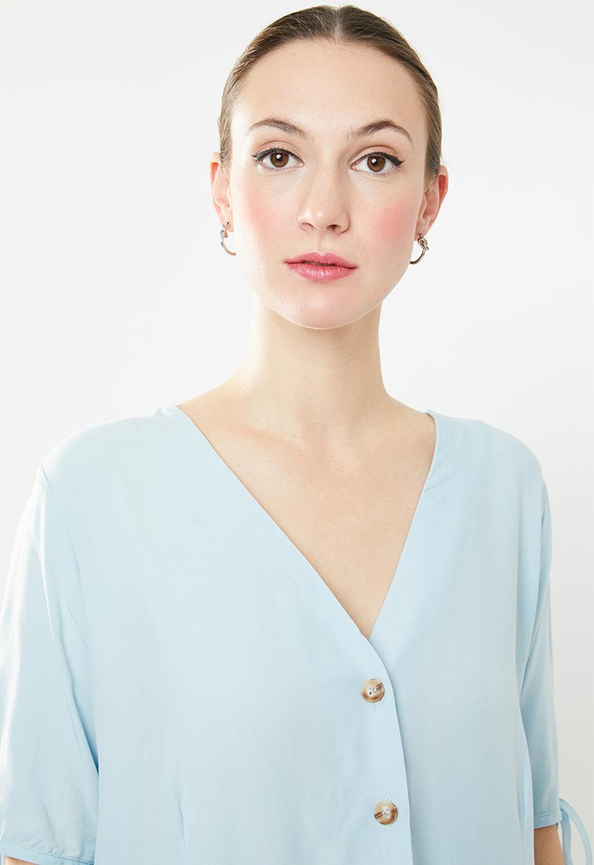 edit - Button down peplum blouse - blue