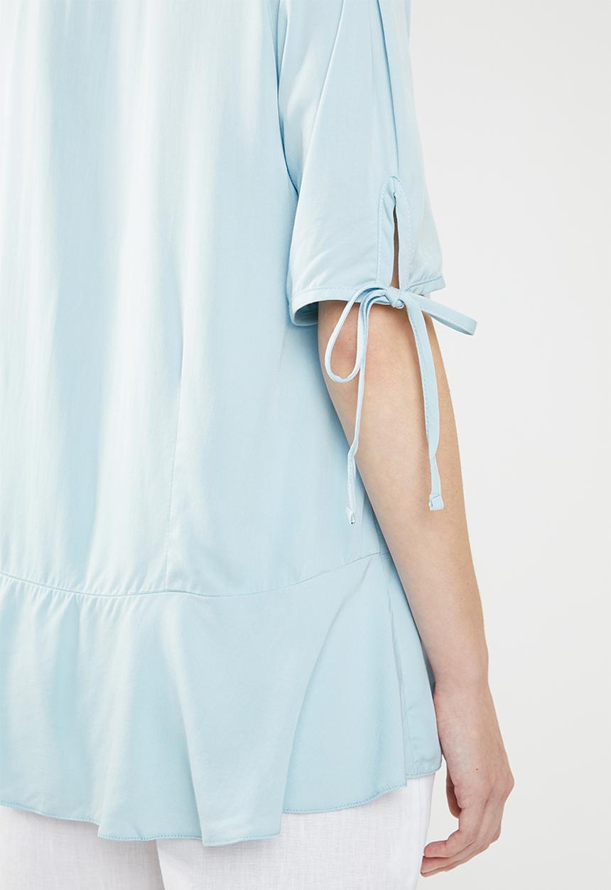 edit - Button down peplum blouse - blue
