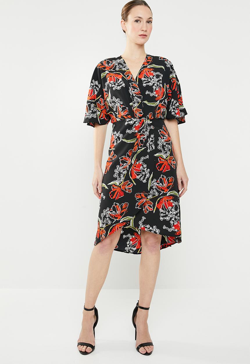 edit - Knot front dress with flutter sleeve - multi 