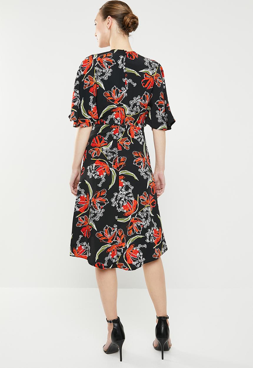 edit - Knot front dress with flutter sleeve - multi 