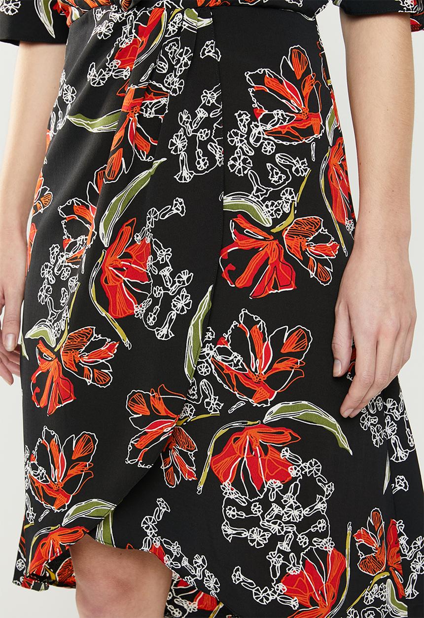 edit - Knot front dress with flutter sleeve - multi 