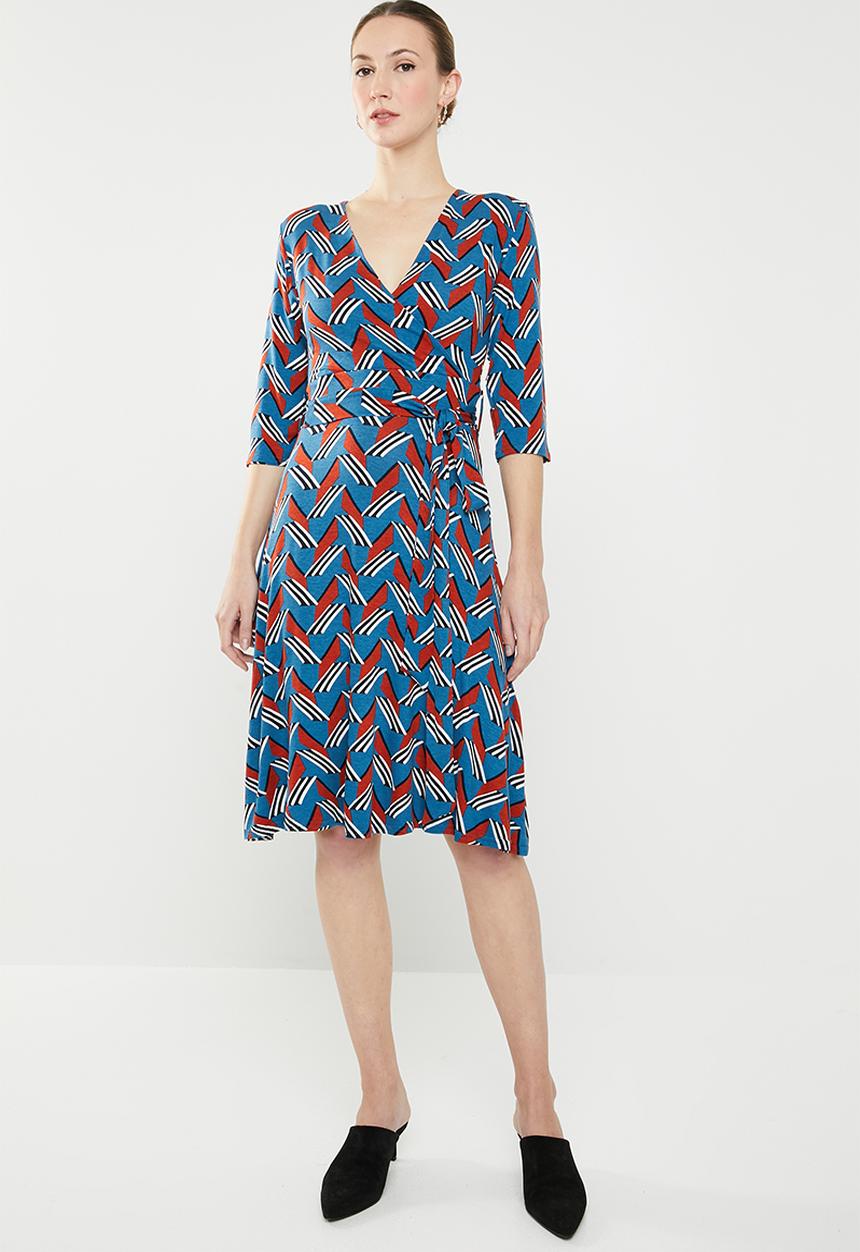 edit - Wrap over fit & flare dress - multi 