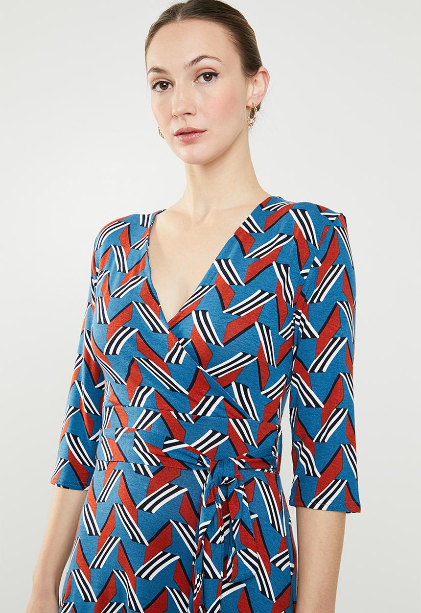 edit - Wrap over fit & flare dress - multi 