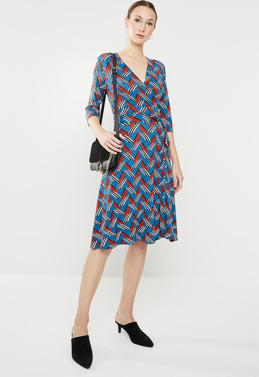 edit - Wrap over fit & flare dress - multi 