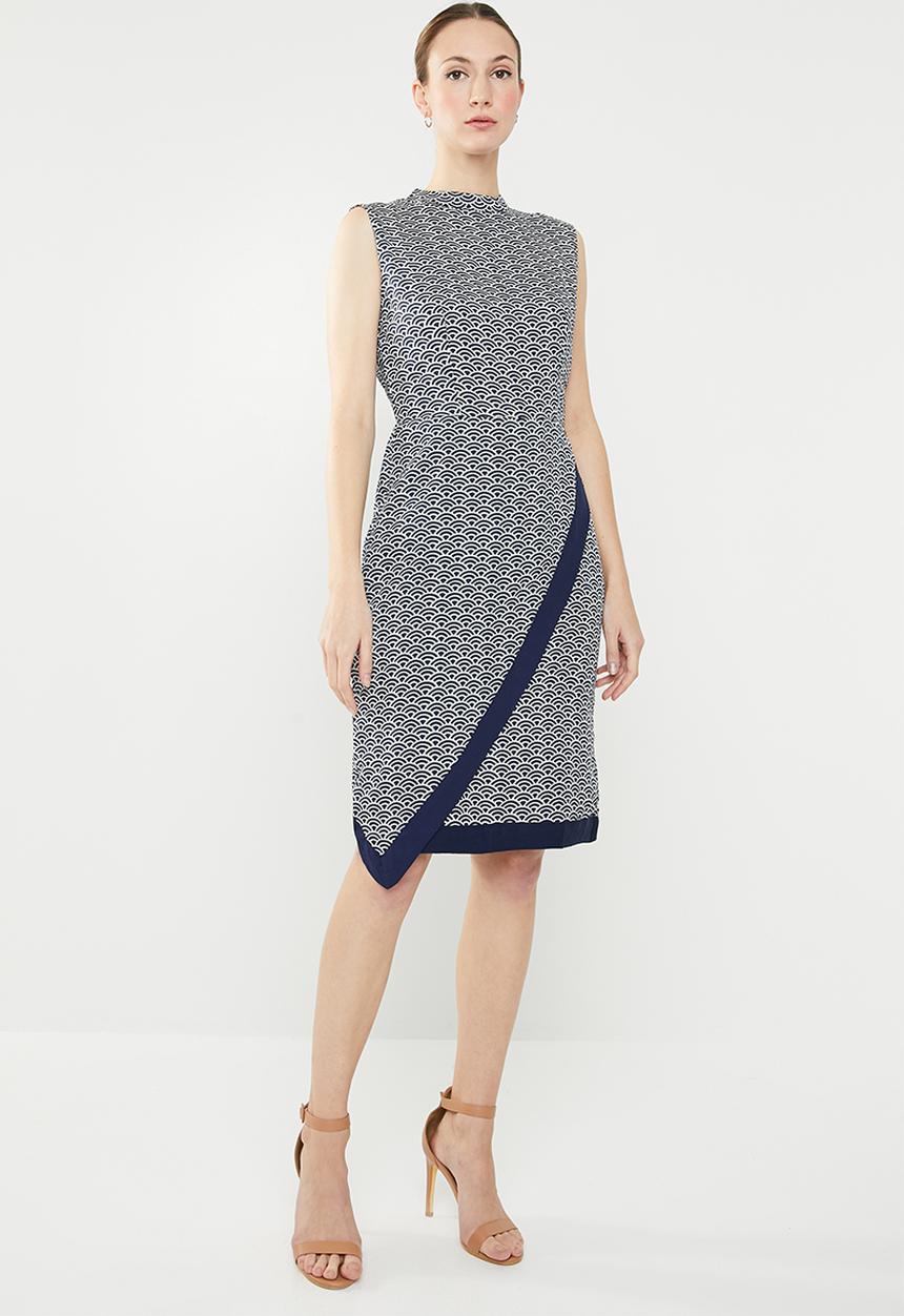 edit - Short sleeve asymmetrical  dress - navy & white 