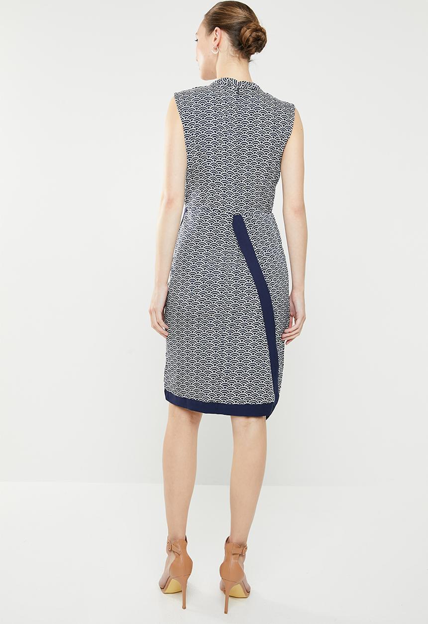 edit - Short sleeve asymmetrical  dress - navy & white 