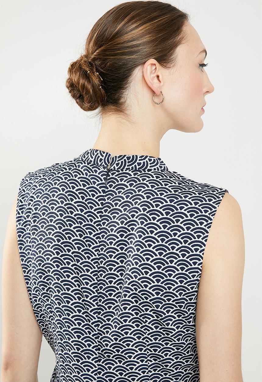 edit - Short sleeve asymmetrical  dress - navy & white 