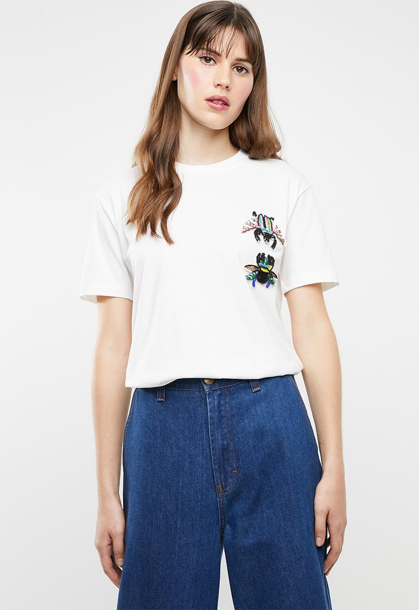 Jacqueline de Yong - Bugs short sleeve embellished top - white 