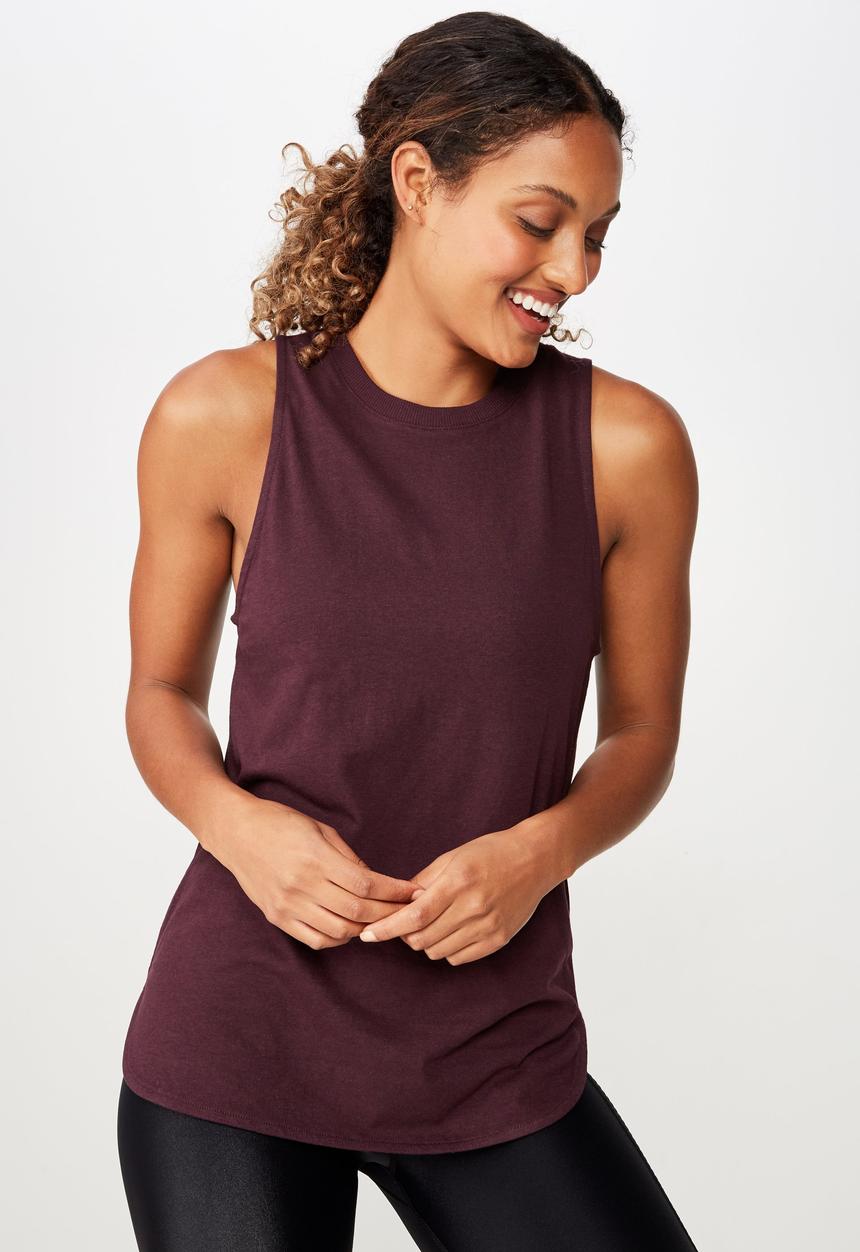 Cotton On - Active curve hem tank  - burgundy 