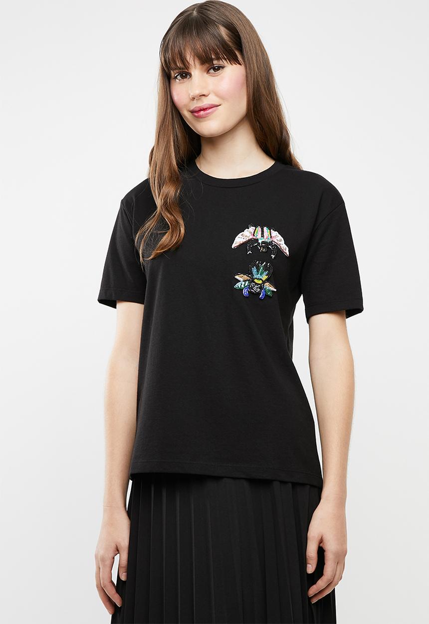 Jacqueline de Yong - Bugs short sleeve embellished top - black