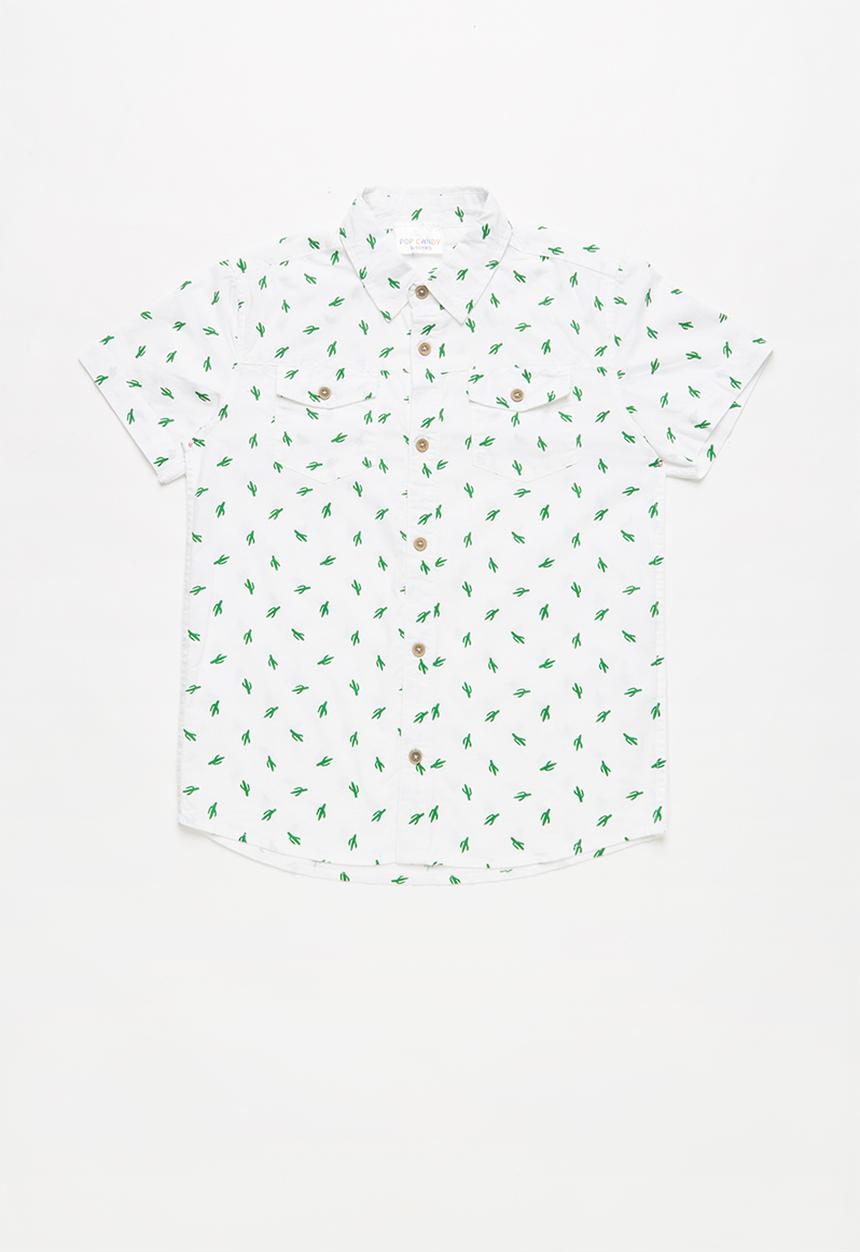 Pop Candy - Cactus print short sleeve shirt - white/green
