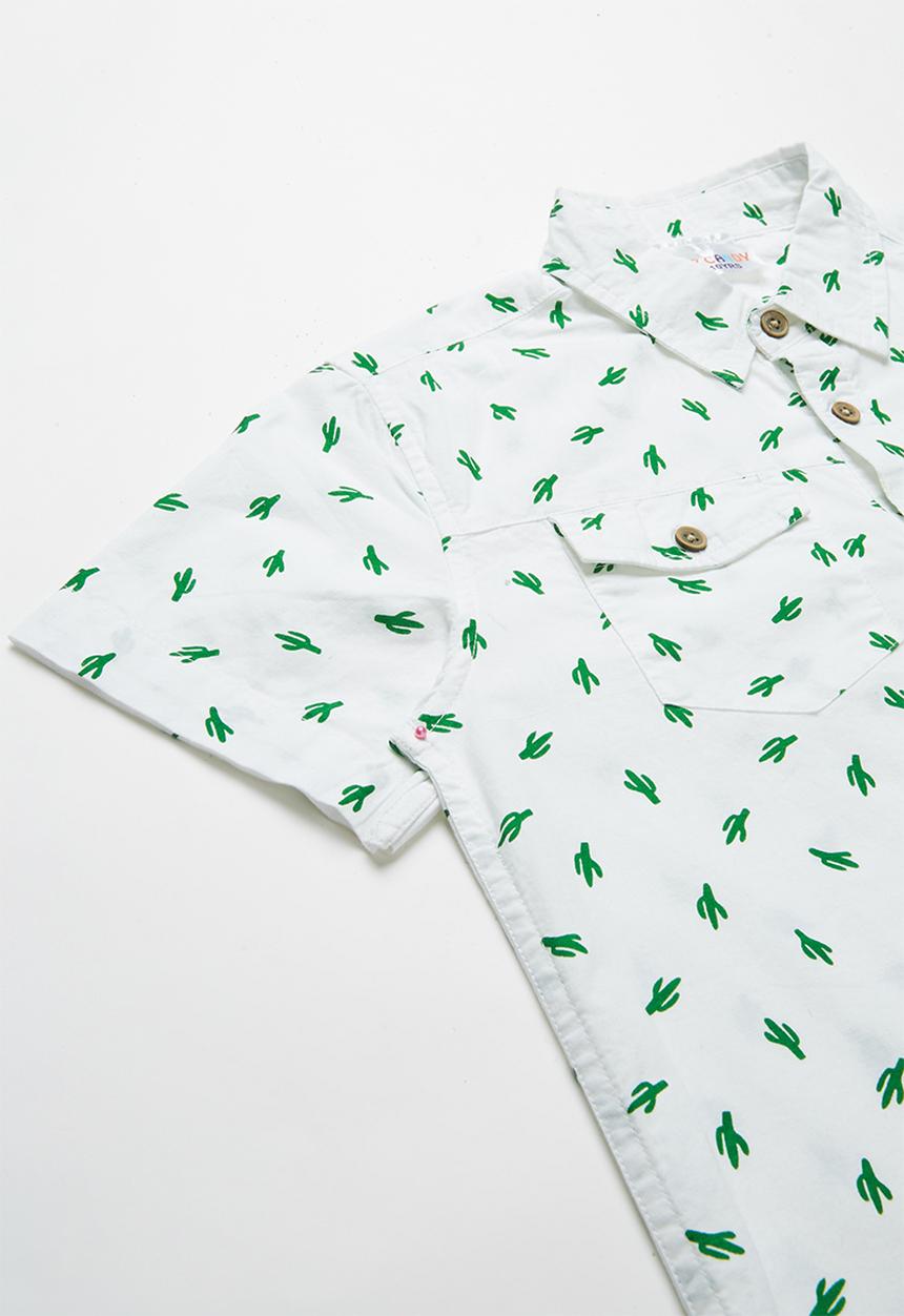 Pop Candy - Cactus print short sleeve shirt - white/green
