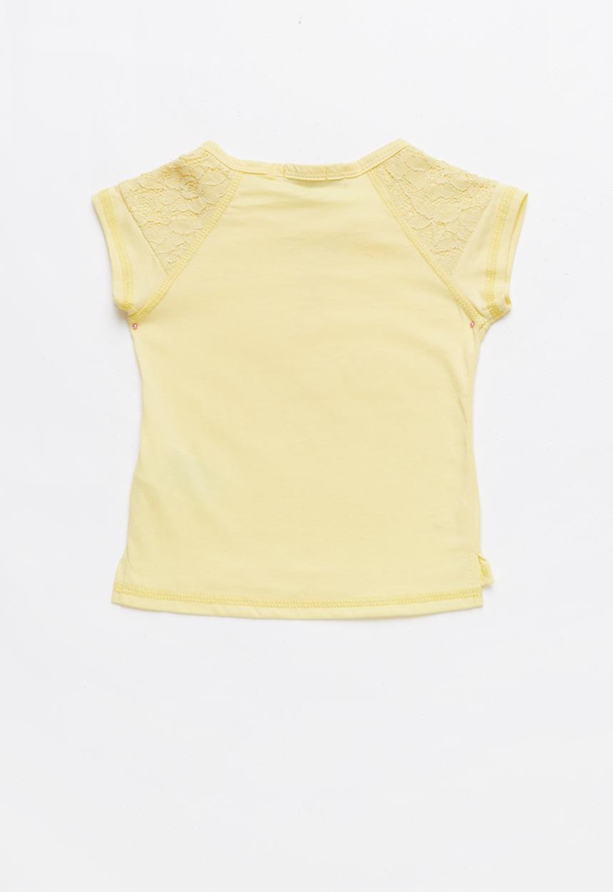 Pop Candy - Girls Lace Detail Tee  - yellow