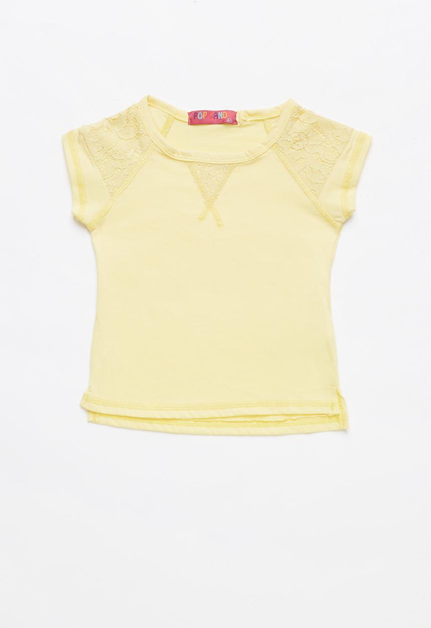 Pop Candy - Girls Lace Detail Tee  - yellow