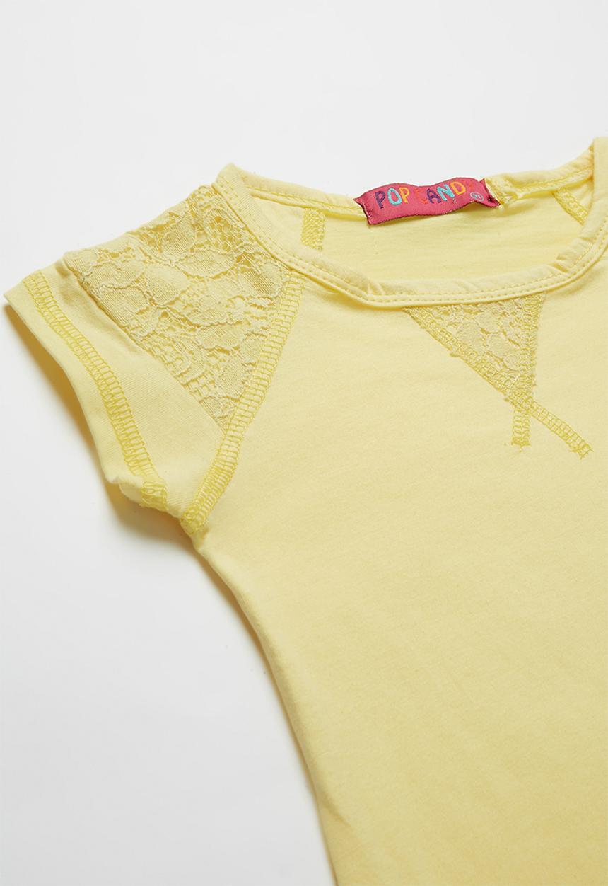 Pop Candy - Girls Lace Detail Tee  - yellow