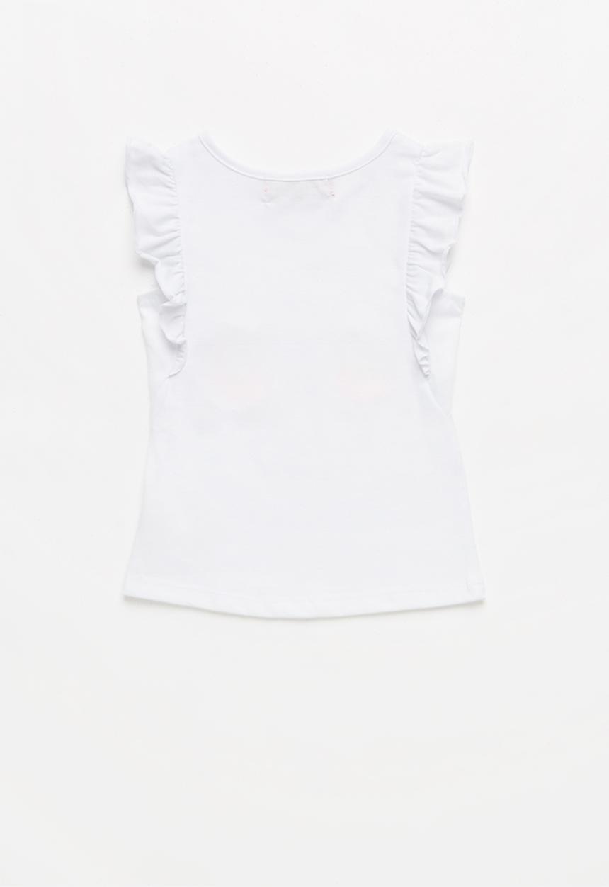 Pop Candy - Girls Ruffle Sleeve Printed T-shirt - white