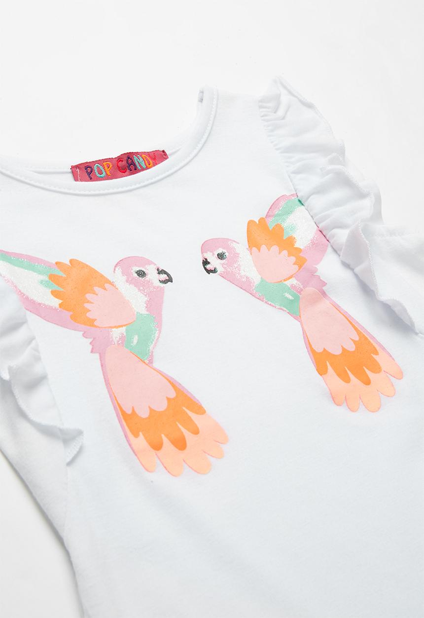 Pop Candy - Girls Ruffle Sleeve Printed T-shirt - white