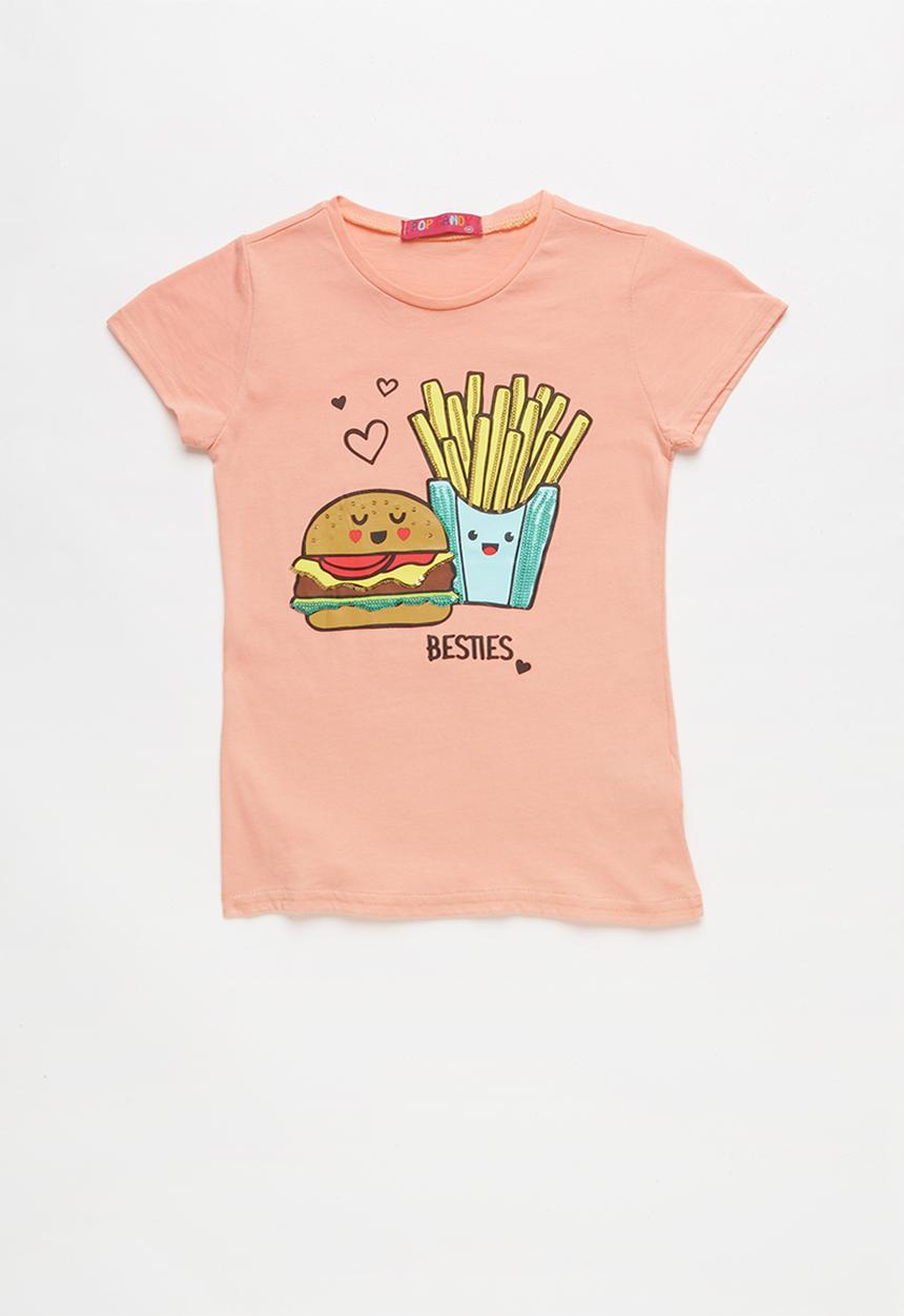 Pop Candy - Girls Printed Tee - peach