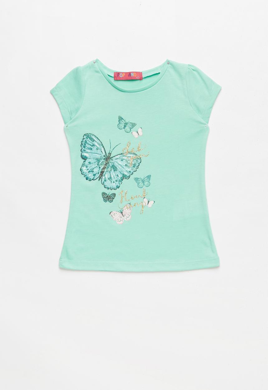 Pop Candy - Girls Printed Butterfly T-shirt - green