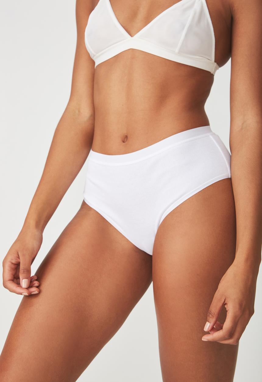 Cotton On - Cotton rib high waist bikini brief  - white