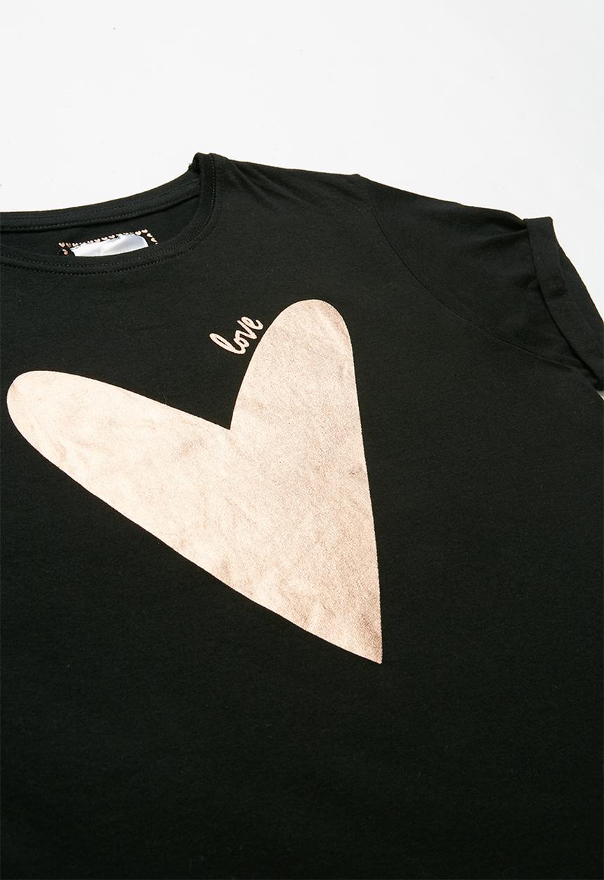 Pop Candy - Girls Heart Foil Print Tee - black