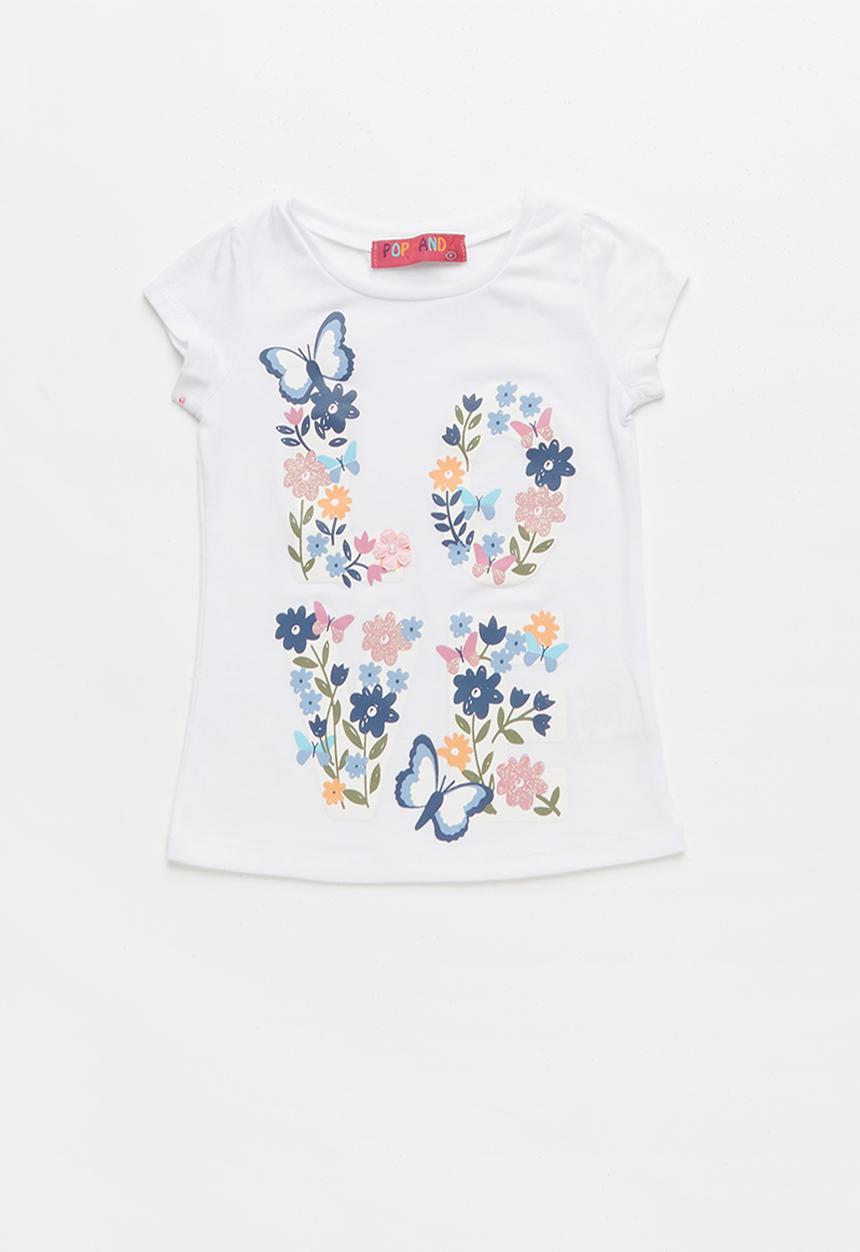 Pop Candy - Girls Butterfly Printed Tee - white