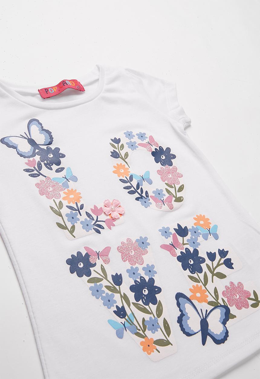 Pop Candy - Girls Butterfly Printed Tee - white