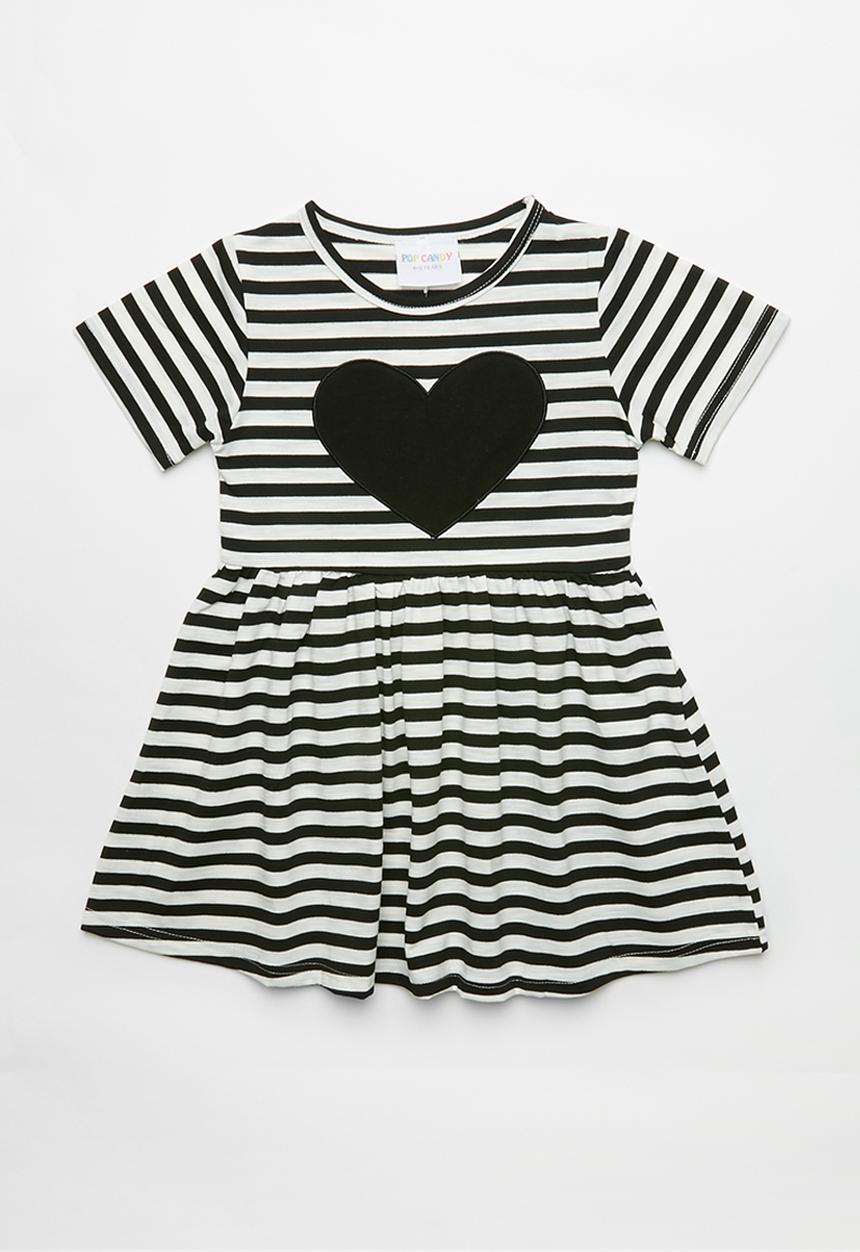 Pop Candy - Printed stripe dress - black & white