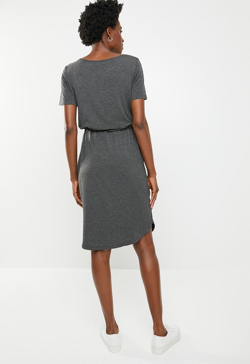edit - 3/4 Sleeve draw-cord dress - charcoal