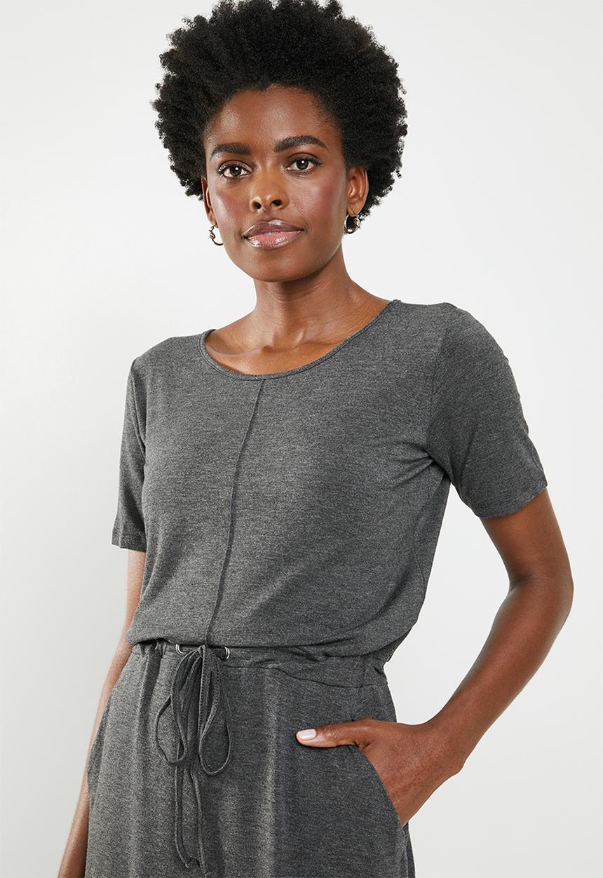 edit - 3/4 Sleeve draw-cord dress - charcoal