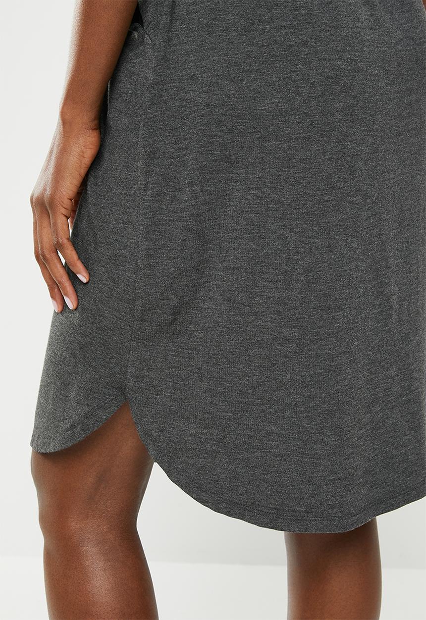 edit - 3/4 Sleeve draw-cord dress - charcoal
