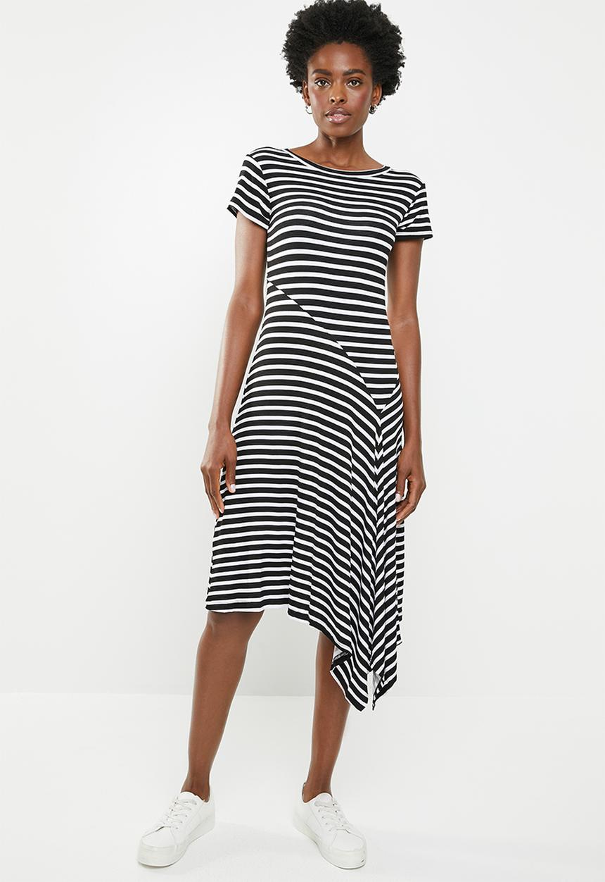 edit - Asymmetric hemline dress - black & white 