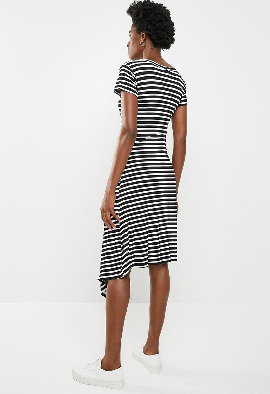 edit - Asymmetric hemline dress - black & white 