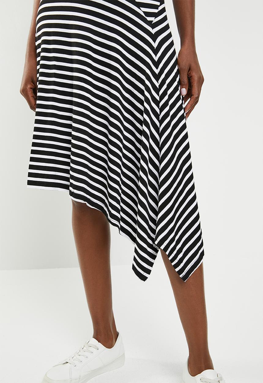 edit - Asymmetric hemline dress - black & white 