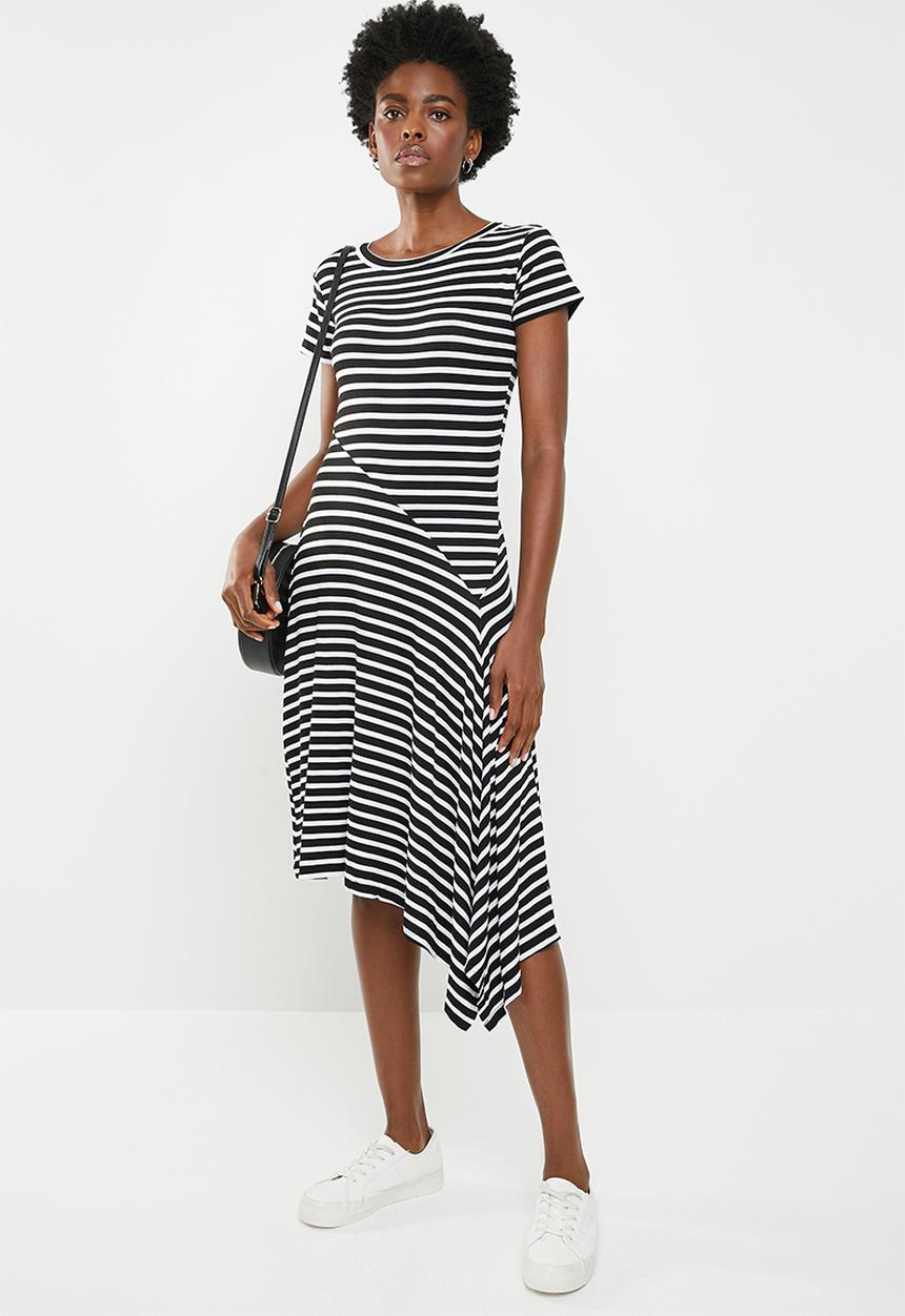 edit - Asymmetric hemline dress - black & white 