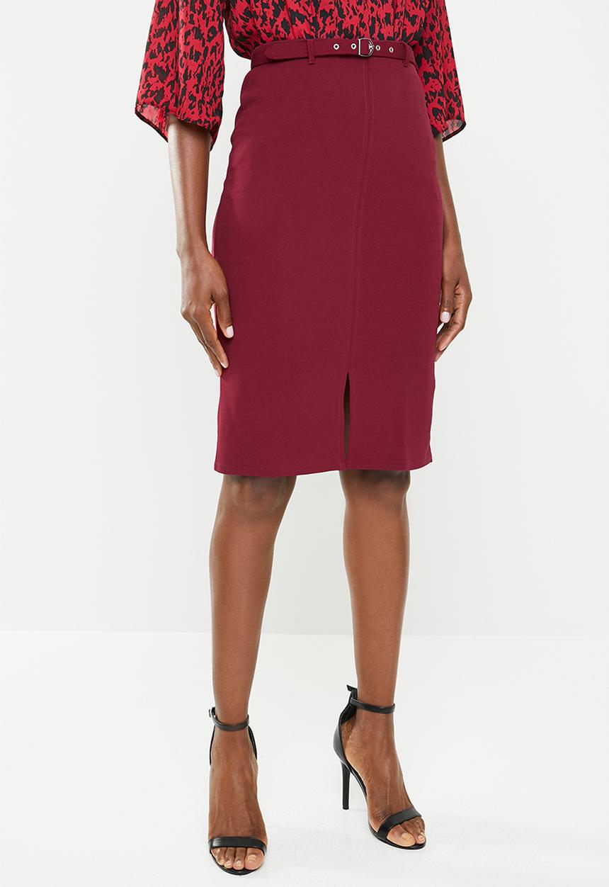 edit - Pencil skirt with belt - burgundy 