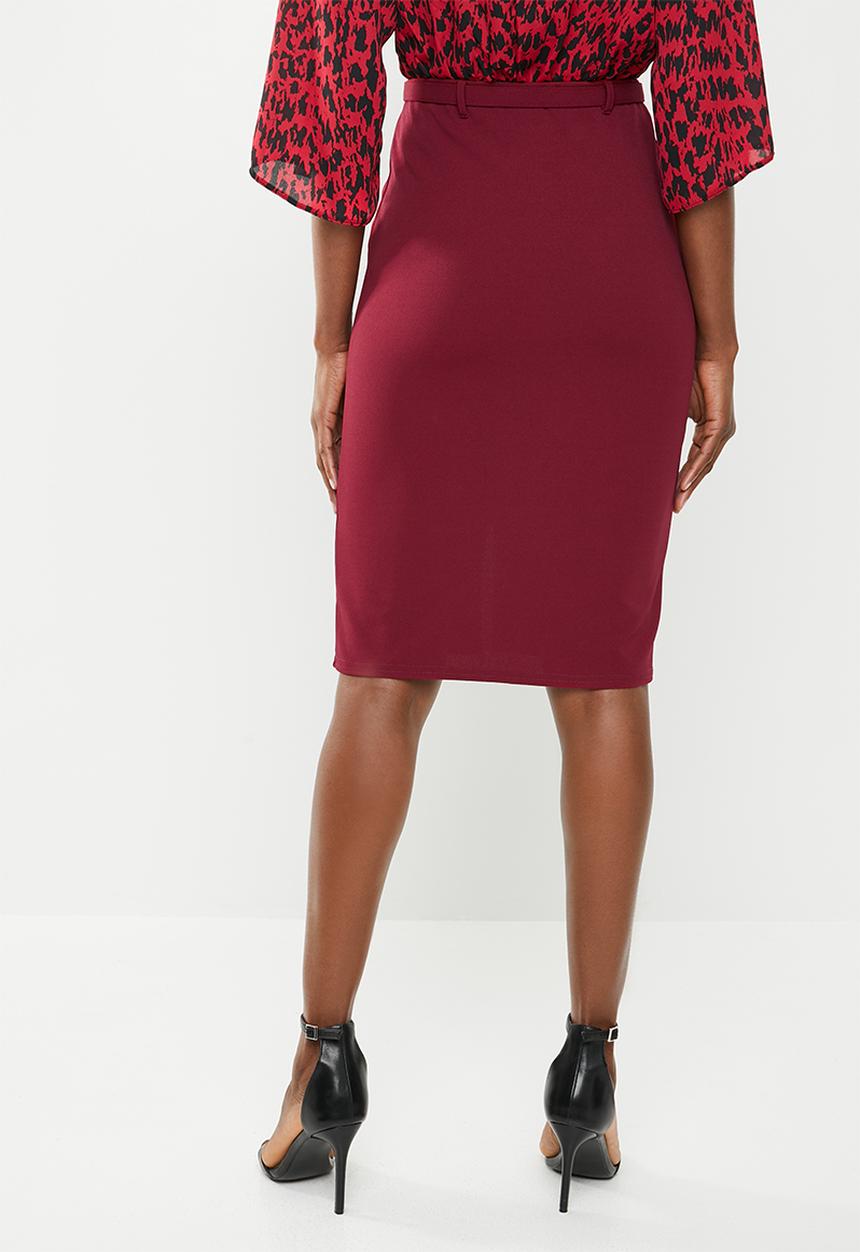 edit - Pencil skirt with belt - burgundy 