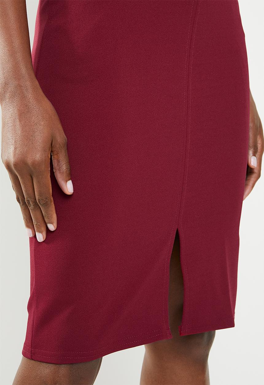 edit - Pencil skirt with belt - burgundy 
