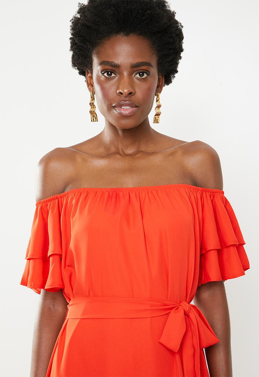 edit - Flutter sleeve shift dress - orange
