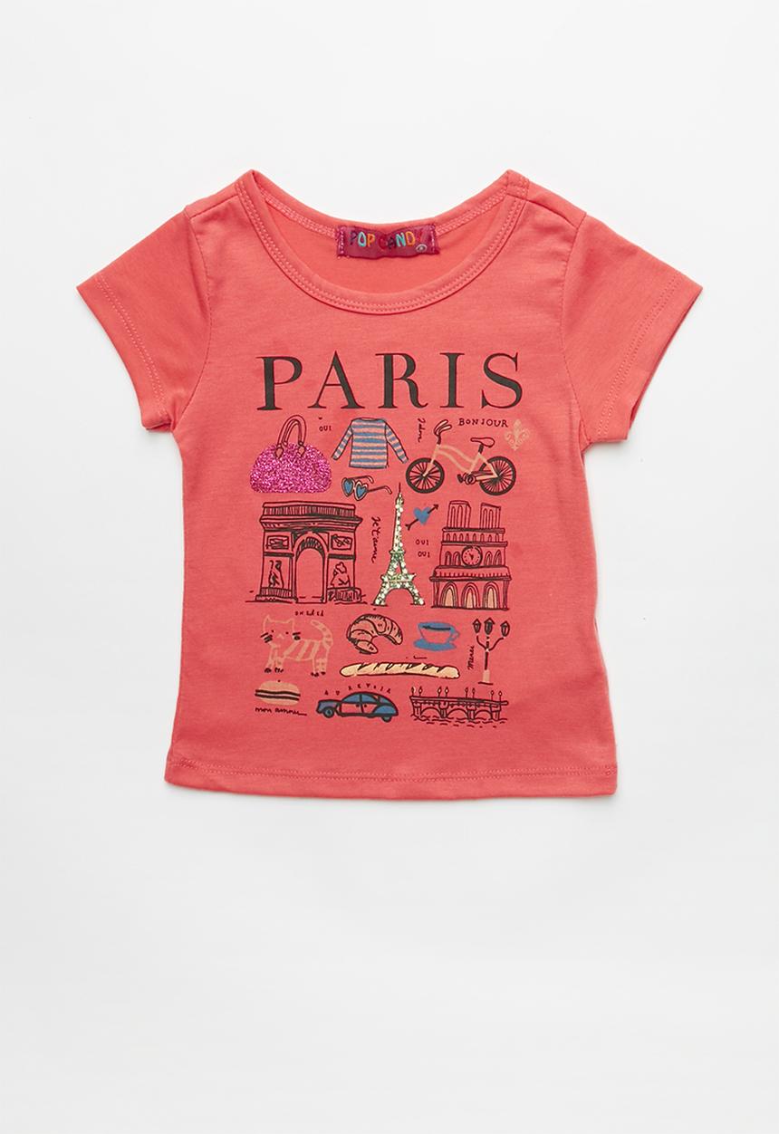 Pop Candy - Girls Printed Paris Tee - coral